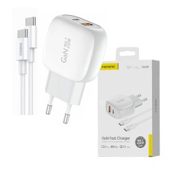 Cargador Foneng EU41 Puertos Dual (USB A+Tipo C) PD+QC 20W con Cable Tipo C a Tipo C Blanco